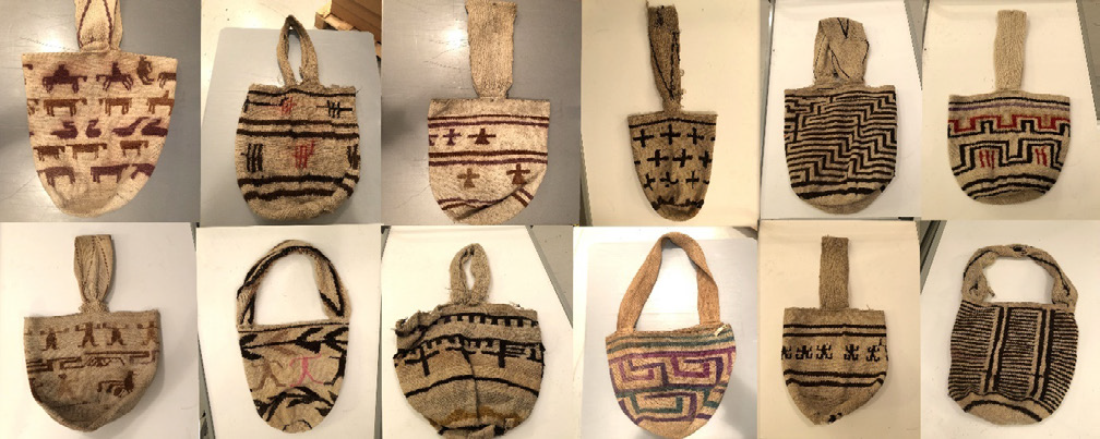 Figura 7. Mochilas de la colección iku en el archivo del Museo Nacional de Culturas del Mundo en Gotemburgo (Suecia). Fuente: fotografía de Stefanía Castelblanco Pérez (2021). 