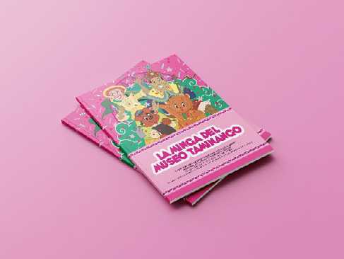 Figuras 10 y 11. Dos aspectos de la guía La minga del Museo Taminango. 20,5 x 25,5 cm, 12 páginas (2018). Coordinación y concepto pedagógico: Sonia Patiño. Talleristas: maestra Eunice del Rocío Meneses, Maestra Ana del Carmen Mesías Buchely y licencido Giovanny Alberto Caicedo. Diseño e ilustraciones: Iván Benavides.