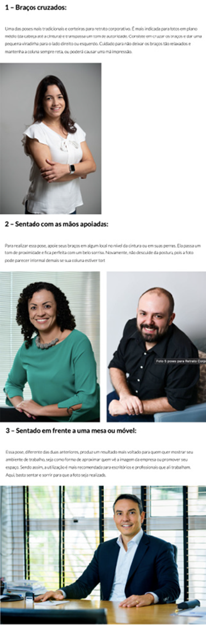Figura 4. Gramática corporal para retrato corporativo. Fonte: «5 melhores poses para retrato corporativo» (2025, julio 30).