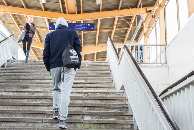 Figure 16. Using the stairs is a good way of integrating exercise into a daily life.Source: "Man Walking up Stairs" by danielfoster437 is licensed under CC BY-NC-SA 2.0.