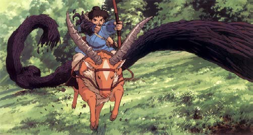 Fig. 15. La princesa Mononoke (Mononoke-hime). (fotograma de la película, 134 minutos), de Suzuki, T. (productor) y Miyazaki, H. (director), 1997, Japón: Studio Ghibli.