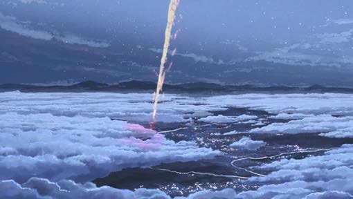 Fig. 1. «Inicio de Your name: un meteorito cae sobre Itomori». Your Name (película, 106 minutos), de N. Kawaguchi y G. Kawamuray (productores) y M. Shinkai (director), 2016, Japón: CoMix Wave Films
                        2; ver videoclip.