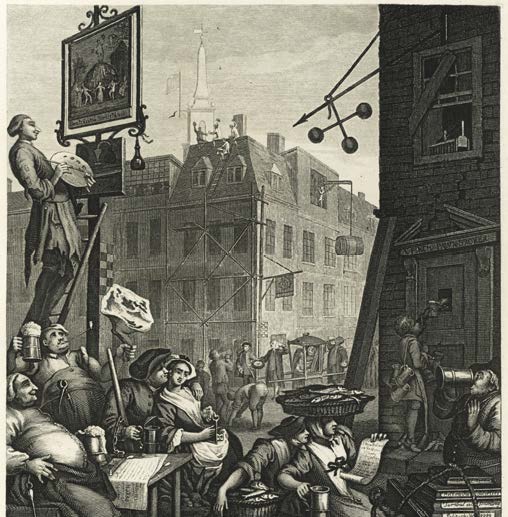 Fig. 1. Beer street 1740’s, de William Hogarth. Tomada de: vestuarioescenico.wordpress.com
                    