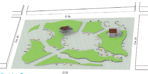 Figura 18. Los árboles y las zonas verdes generan protección y absorción de ruido para las zonas de juego infantil.