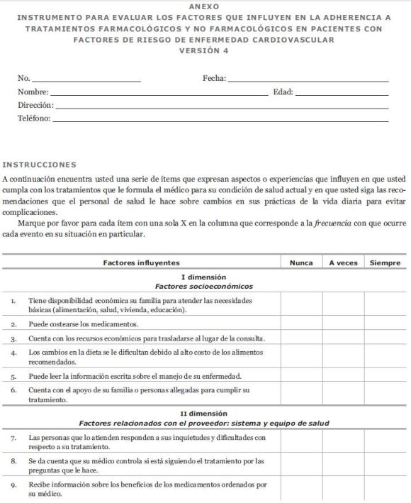 Instrumento para evaluar la adherencia a tratamientos en 