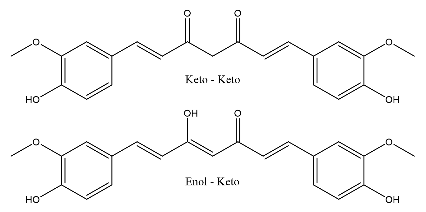 Chemical structures of the most likely tautomeric forms of curcumin.
