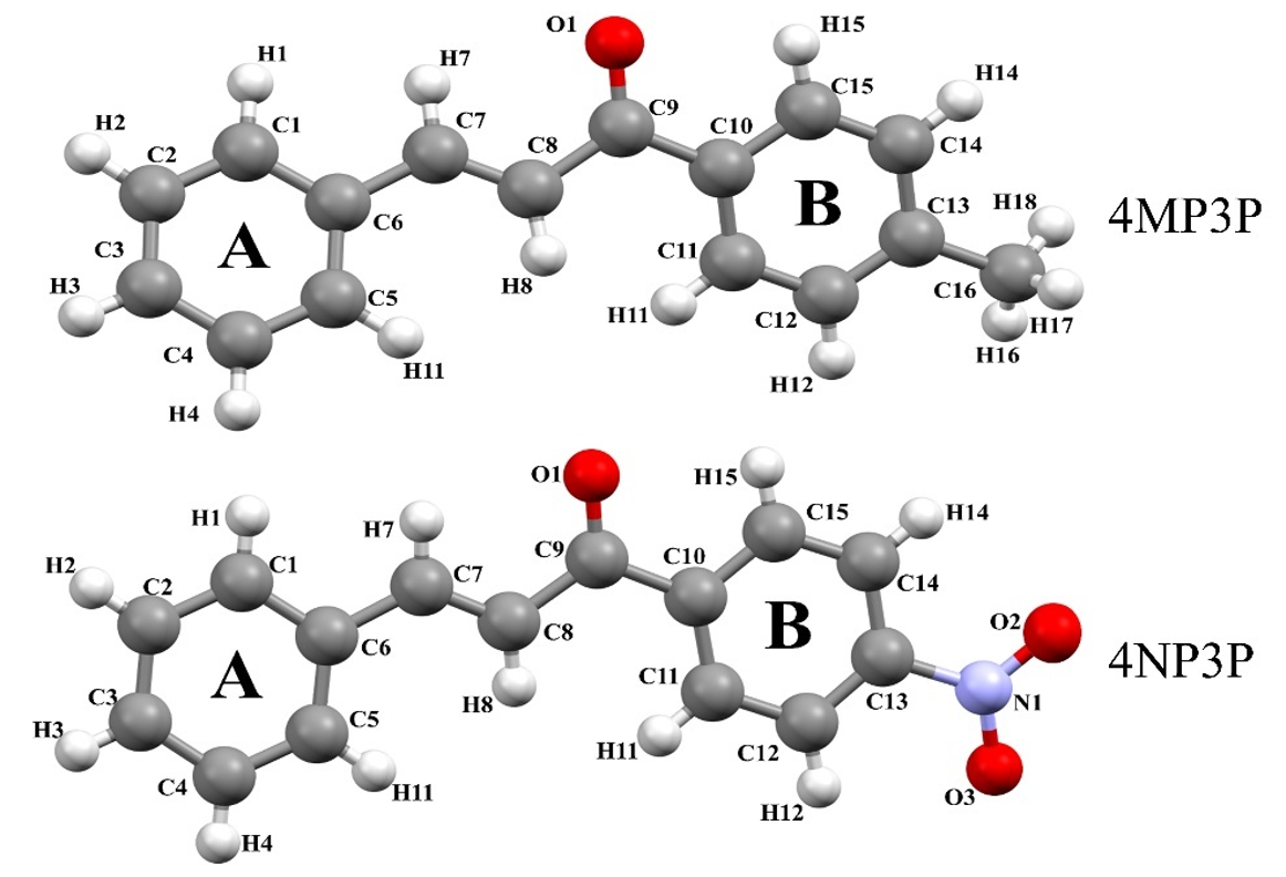 Molecular structure of the compounds 4MP3P and 4NP3P.
