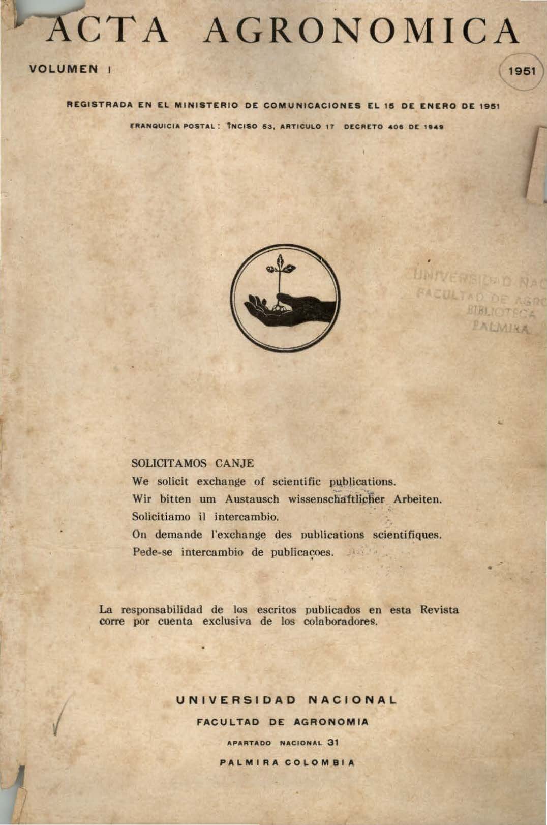 					Ver Vol. 1 Núm. 1 (1951)
				