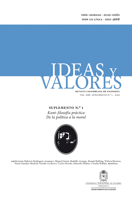 					Ver Vol. 62 (2013): Suplemento n.° 1: Kant: filosofía práctica. De la política a la moral
				