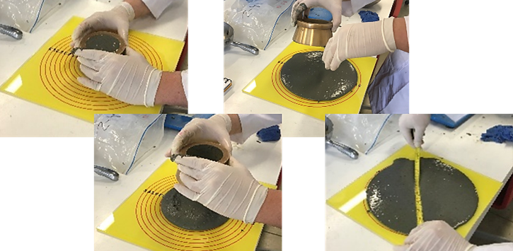 Measurement of the slump flow of UHPC using the cone of the ASTM C1437