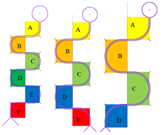 Division of blocks in micro device design with radius 4,6 and 8mm. 