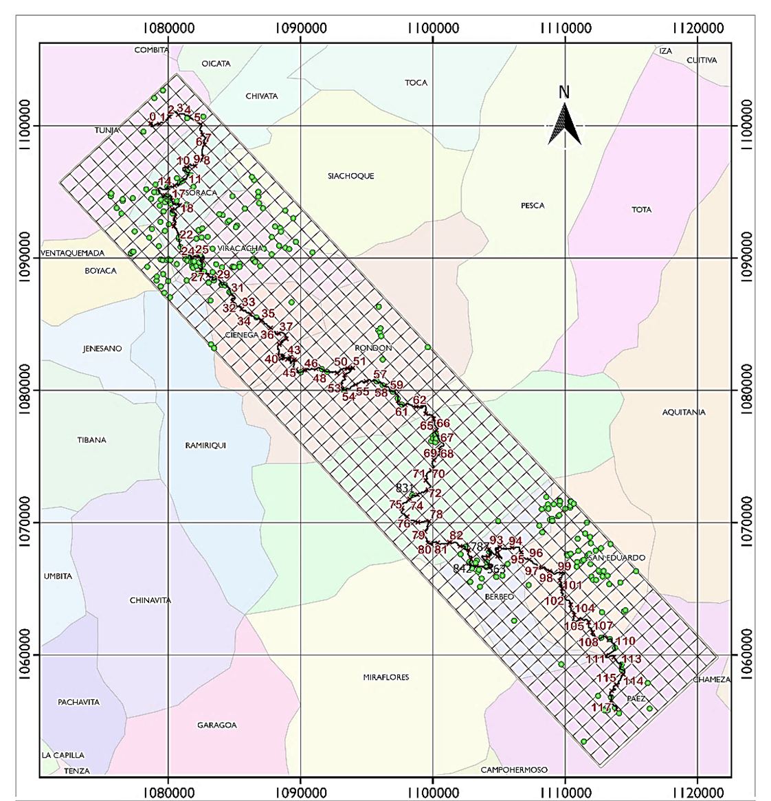 Mass movements recorded in the study area via Tunja-Páez.