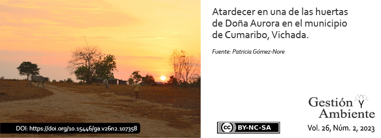 Atardecer en una de las huertas de Doña Aurora, en el municipio de Cumaribo, Vichada
