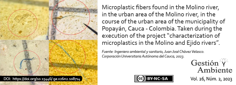 Microplastic fibers found in the Molino river, in the urban area of the Molino river, in the course of the urban area of the municipality of Popayán, Cauca - Colombia. Taken during the execution of the project "characterization of microplastics in the Molino and Ejido rivers"