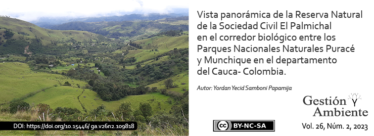 Vista panorámica de la Reserva Natural de la Sociedad Civil El Palmichal en el corredor biológico entre los Parques Nacionales Naturales Puracé y Munchique en el departamento del Cauca, Colombia