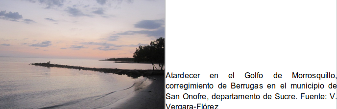 Atardecer en el Golfo de Morrosquillo, corregimiento de Berrugas en el municipio de San Onofre, departamento de Sucre. Fuente: V. Vergara-Flórez