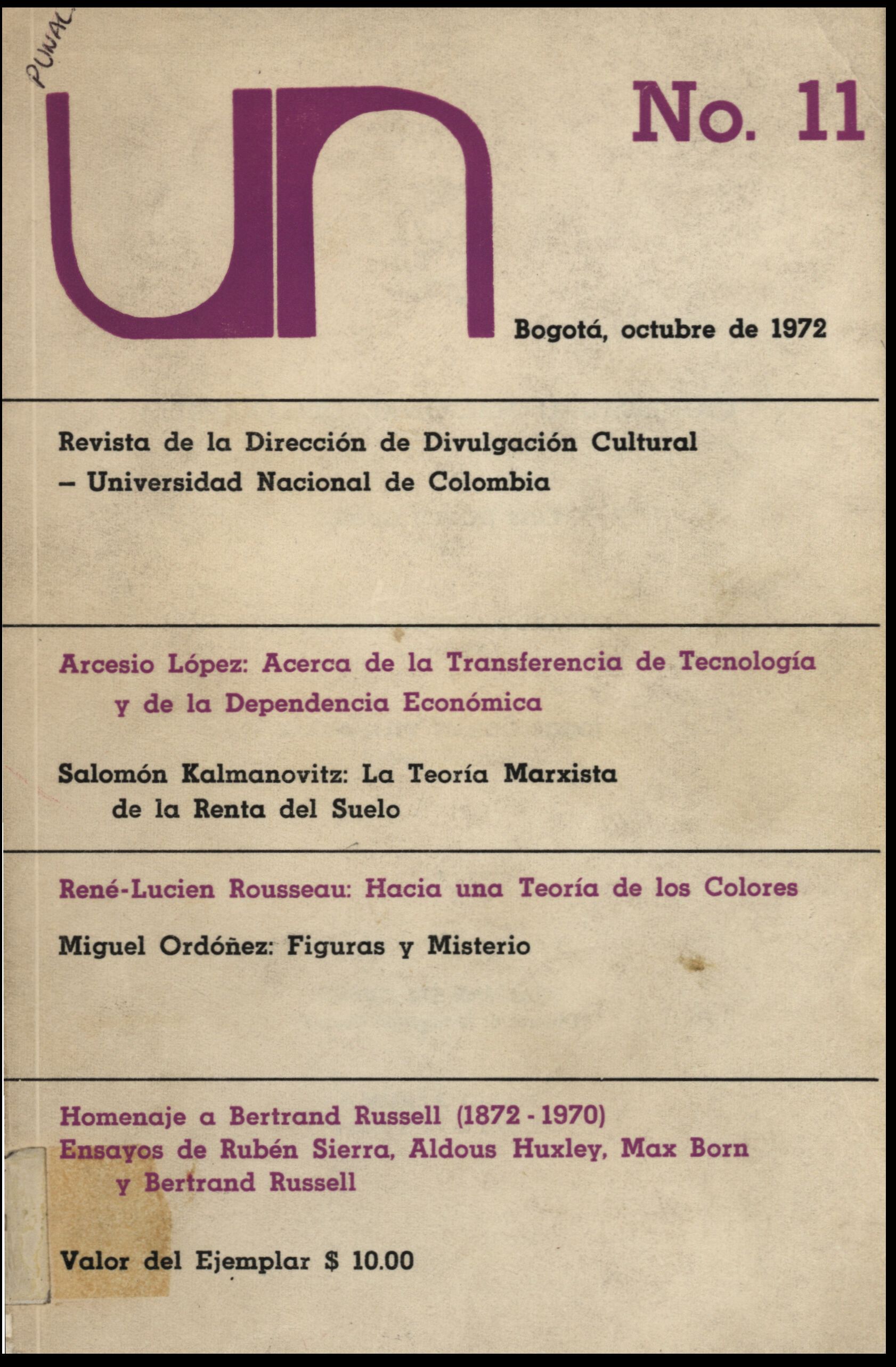 Revista de la Dirección de Divulgación Cultural Universidad Nacional No. 11 (Oct, 1972)