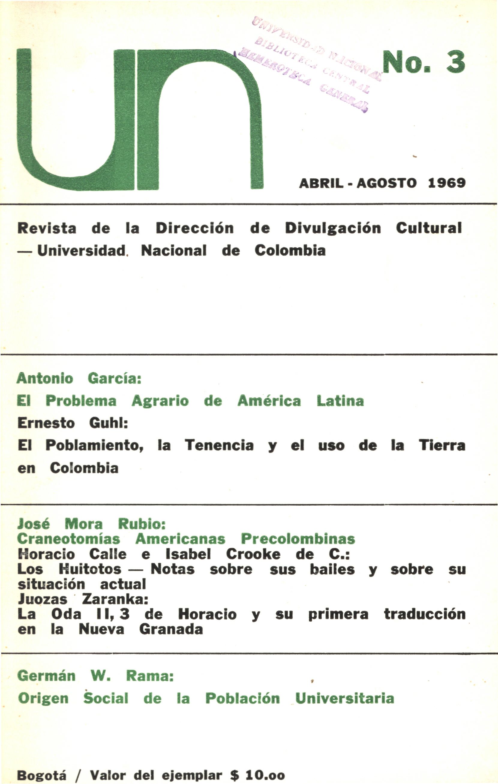 Revista de la Dirección de Divulgación Cultural Universidad Nacional de Colombia No. 3 (Abr-Ago, 1969)